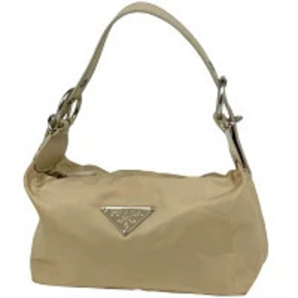 Prada Plate Shoulder Bag Handbag Hobo Tessuto Beige